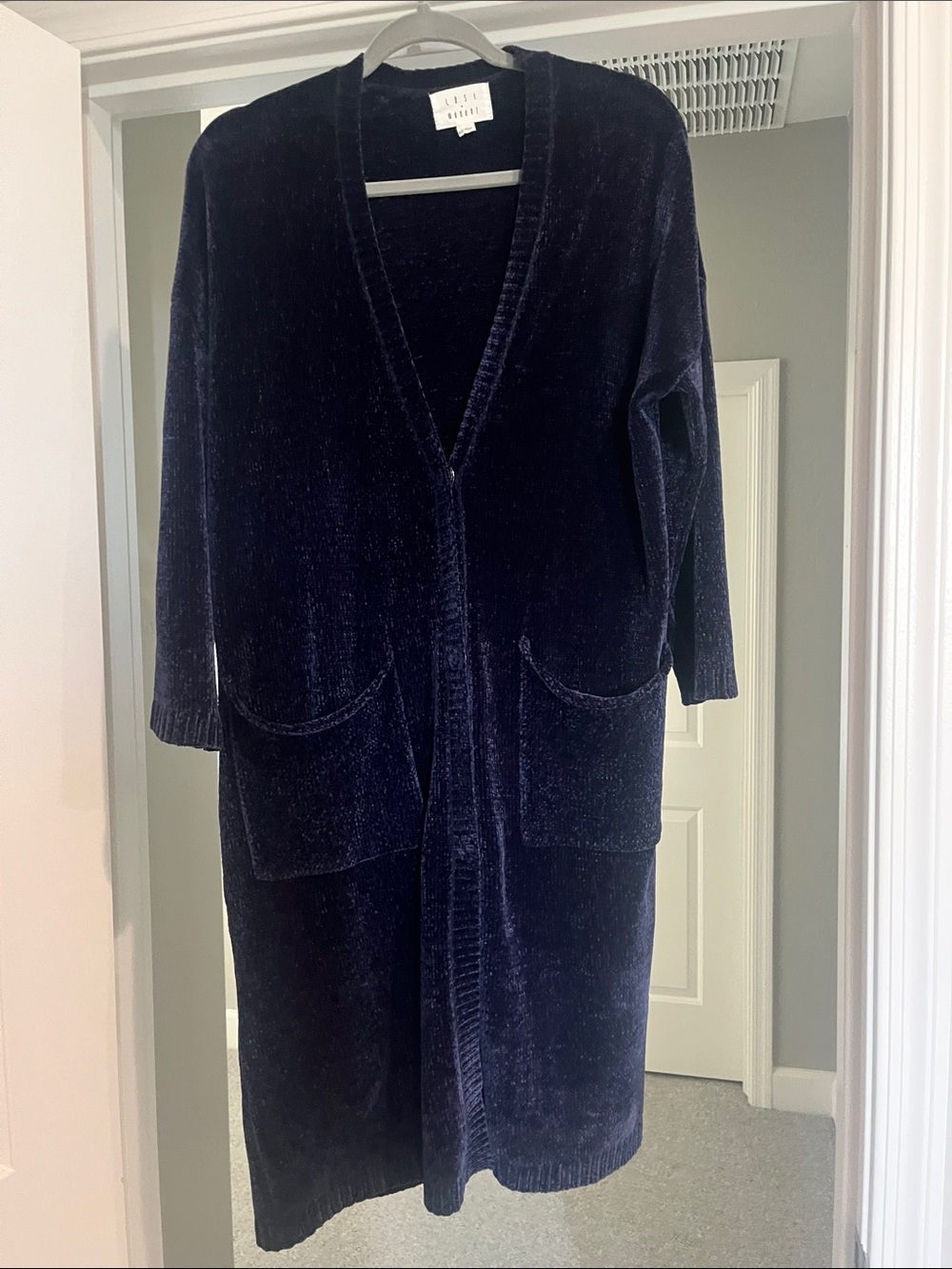 Lost + Wander Deep Navy Plush Open-Front Long Cardigan